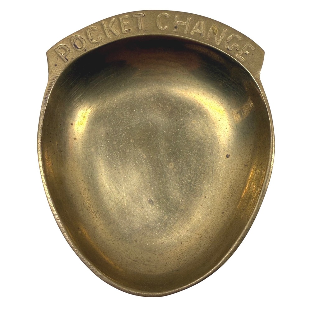 SOLID BRASS Vintage "Pocket Change" Valet Tray Coin Dish Catchall Mens 4.25"